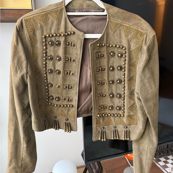 Versace Olive Suede Studded Cropped Jacket - Picture 3 of 4